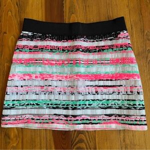 Milly Hot Neon Pink & Green Black Ribbon Tweed Mini Skirt Size 4